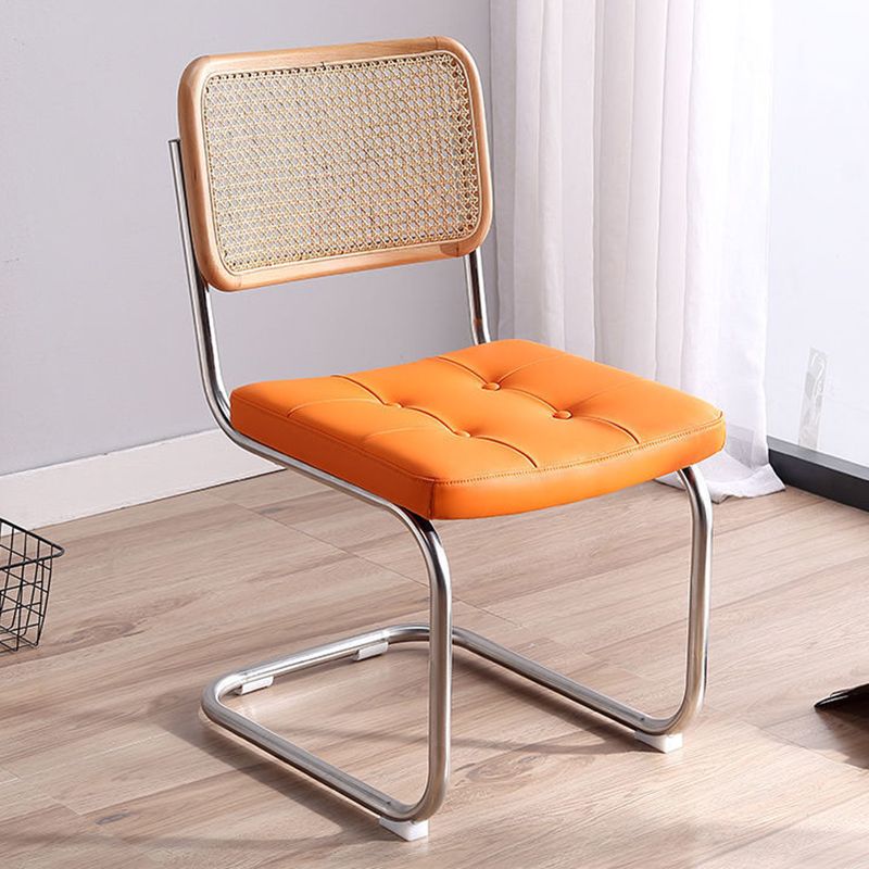 Metal Side Chair Modern Style Open Back Armless Chair with Silver Leg