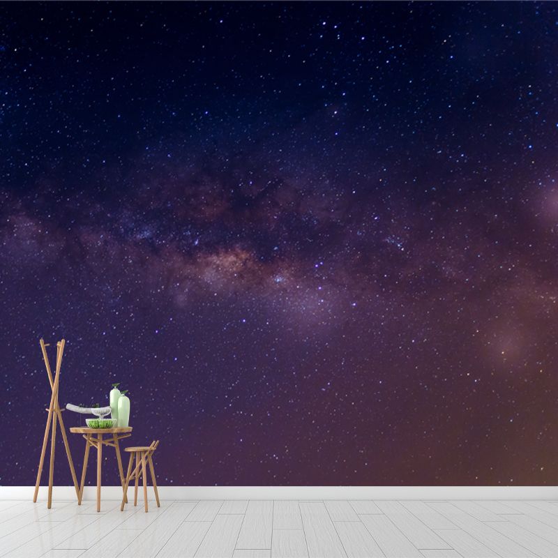 Modern Galaxies Wallpaper Mural Non-Woven Washable Purple-Blue Wall Decor for Bedroom