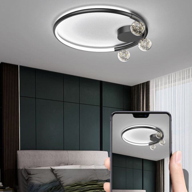 Black Metal Circulaire Flush Mount Light 3-Light LED Ceiling Light Fixture for Living Room