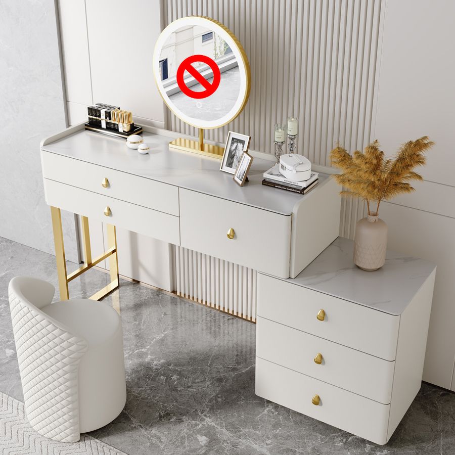 Stone Top Vanity Set 3/6 Storage Drawers Dressing Table with Padded Stool
