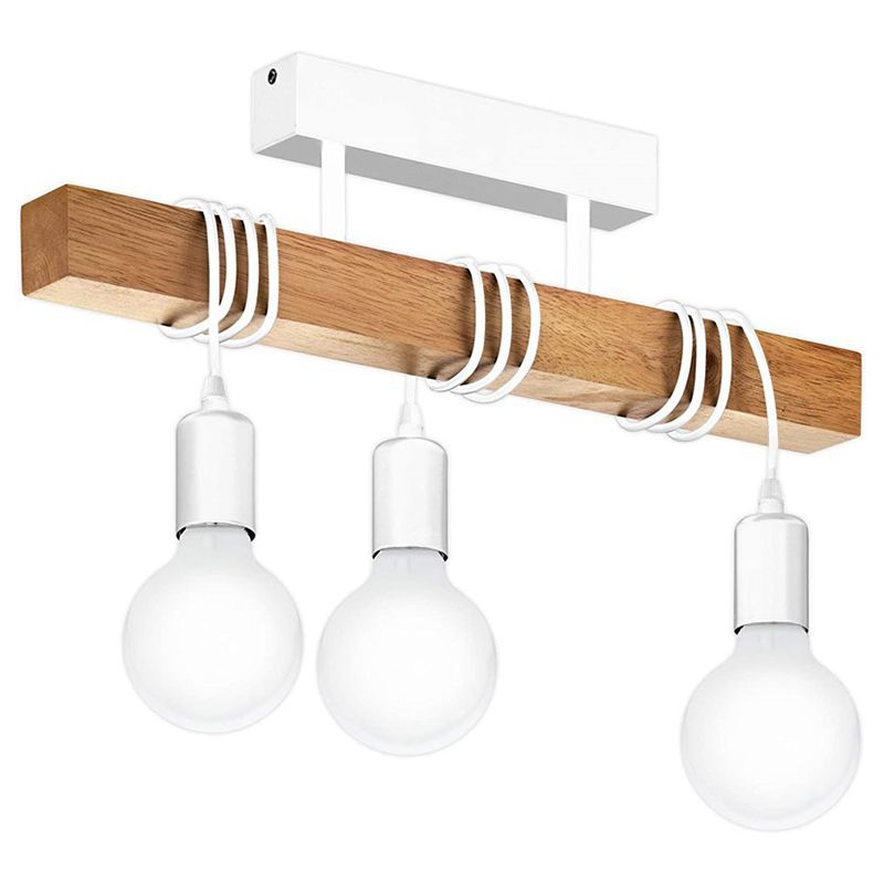 3-Light Bare Bulb Ceiling Fixture Industrial Wooden Semi Flush Mount Light for Kitchen