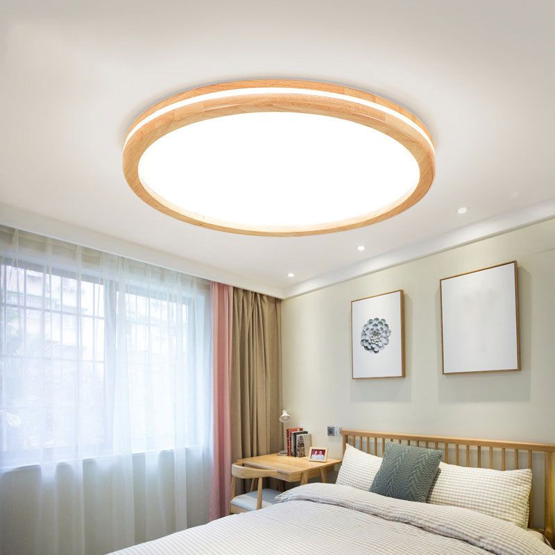 Legno Circolare LED Flush Mount Light Simplicity Flush Monte Soffitto Light con Acrilico Shade in White