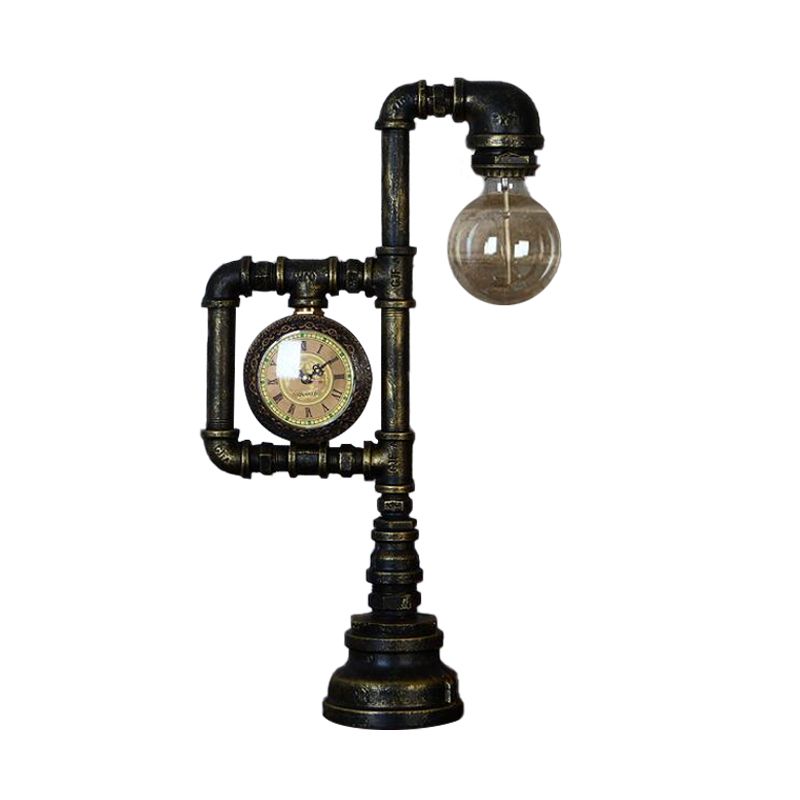 Black 1 Light Table Lighting Farmhouse Iron Water Pipe Lampone con indicatore per sala da studio