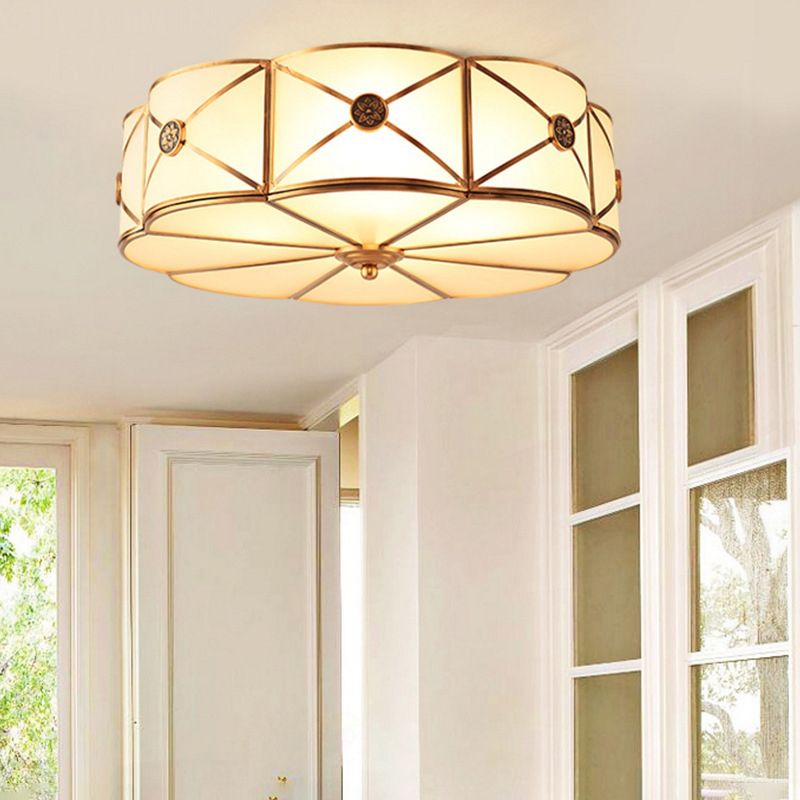 Traditional Drum Flush Mount Ceiling Fixture Opal Glass Shades Flush Mount Ceiling Lighting Fixture