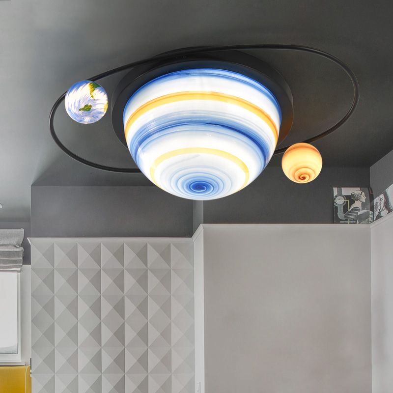 Sfera e Astral Child Room Soffitto Flush Vetro Colorato 2-Bulb Bambini Flush Mount Apparecchio di Luce in Blu, Luce Calda/Bianca