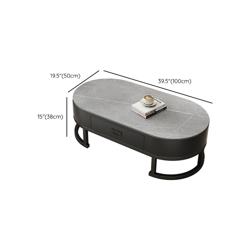 Oval White Coffee Table 2 Legs Slate Coffee Table with Metal Legs