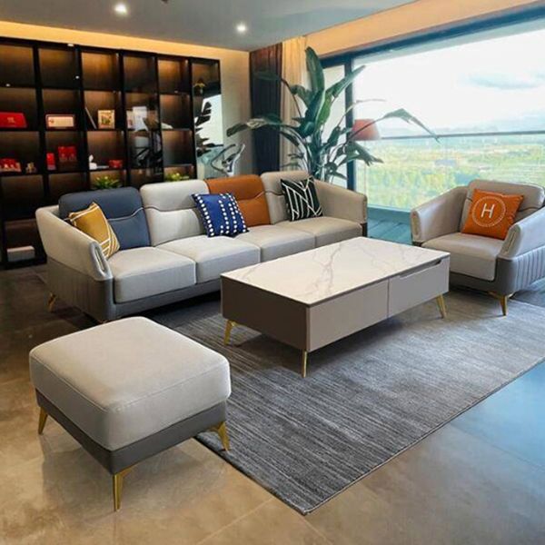 Flared Arm Modern Standard Faux Leather Stain Resistant Settee Couch