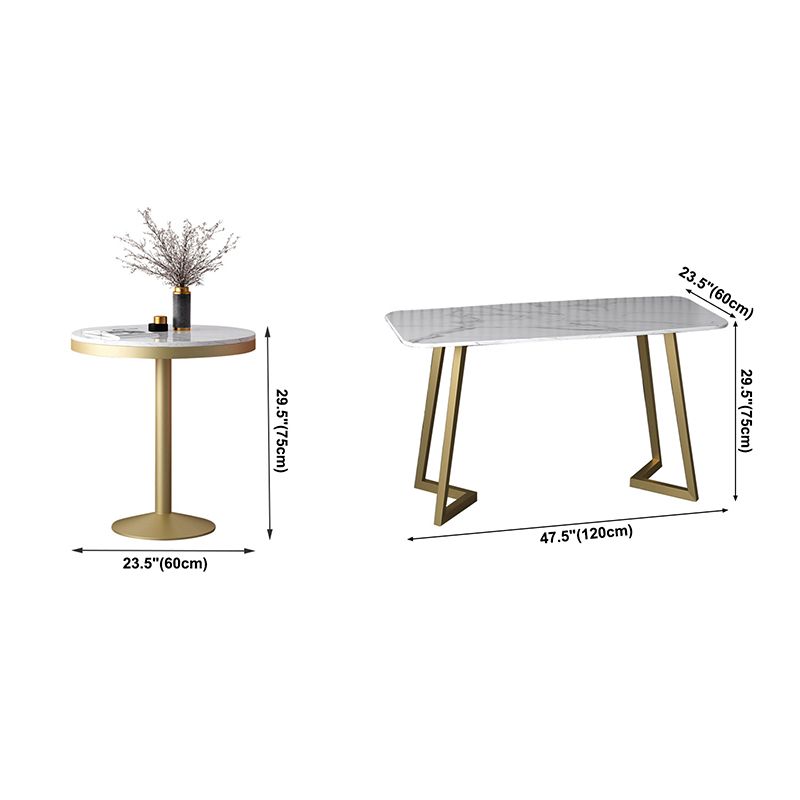 Traditional Luxury Round Dining Room Table White Marble Table with Gold Metal Base