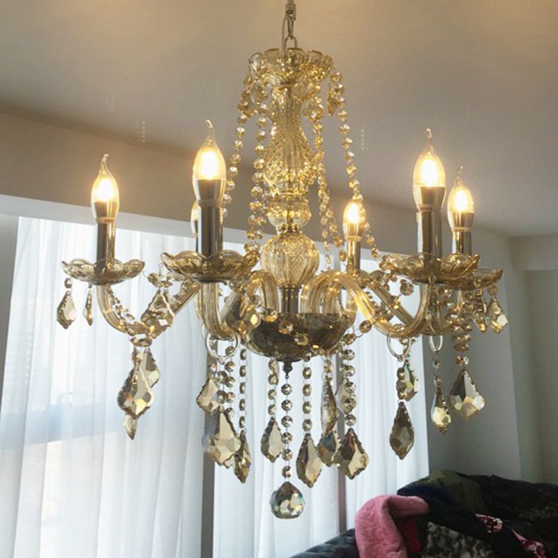 Lumières de lustre unique traditionnelles Crystal suspendues suspendues en or