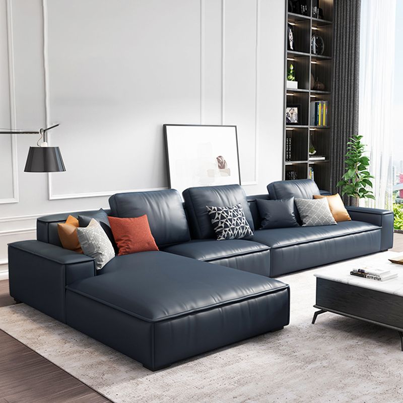 Nordic Stationary Faux Leather Recessed Arm Living Room Sofa Chaise