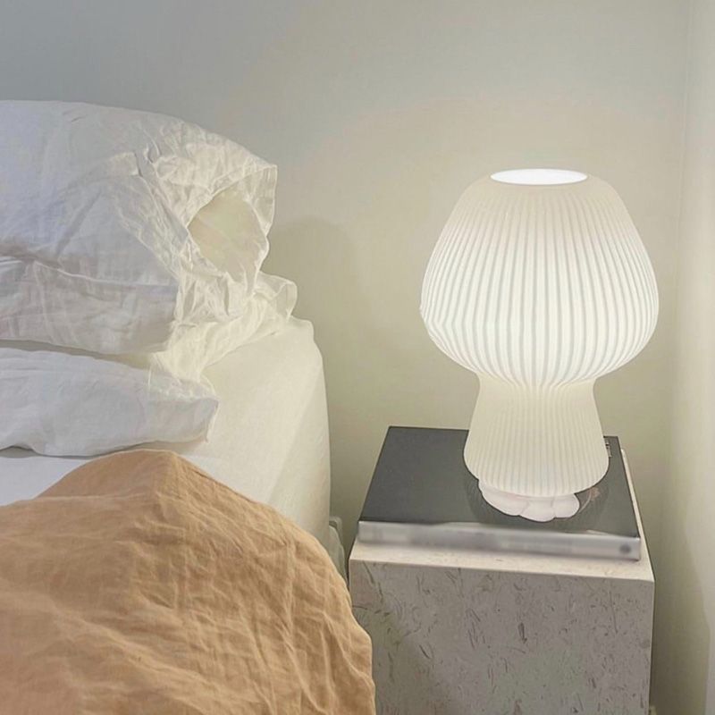Macaron Torchiere Shaped Night Lamp Ribbed Glass 1-Light Bedroom Table Light