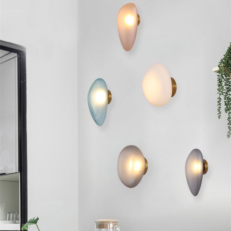 Nordic Style LED Wall Light Cobblestone Shape Wall Lamp with Glass Shade for Living