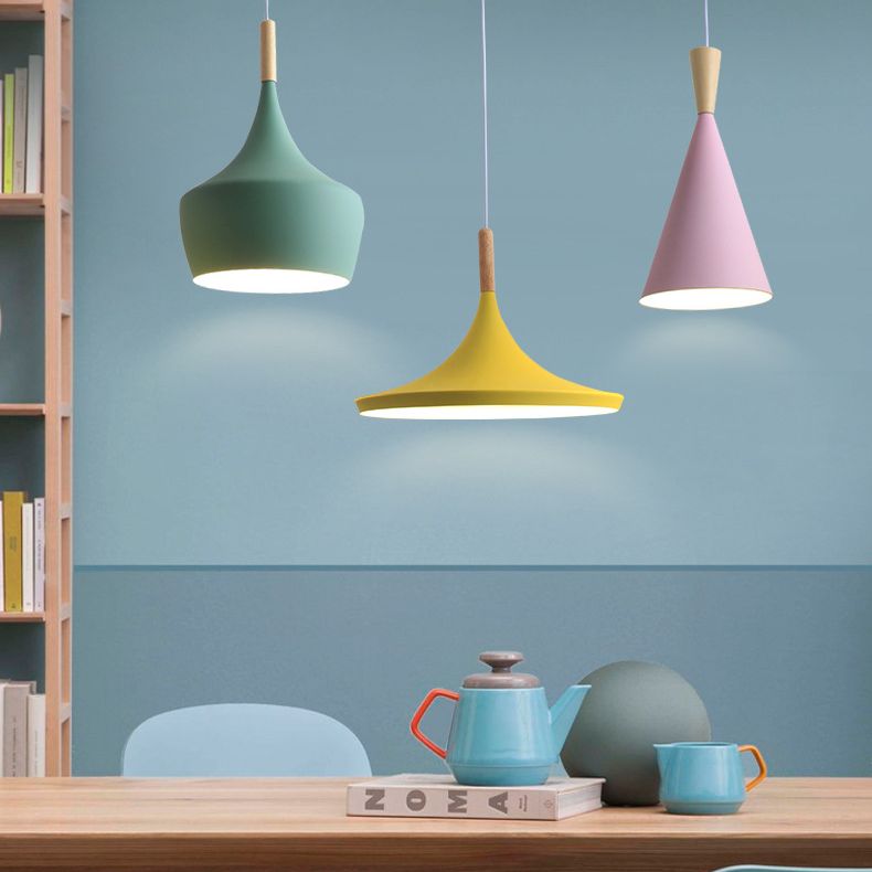 Nordic Style Wooden Top Pendant Light Kit Metal Dinning Room Hanging Light Fixture