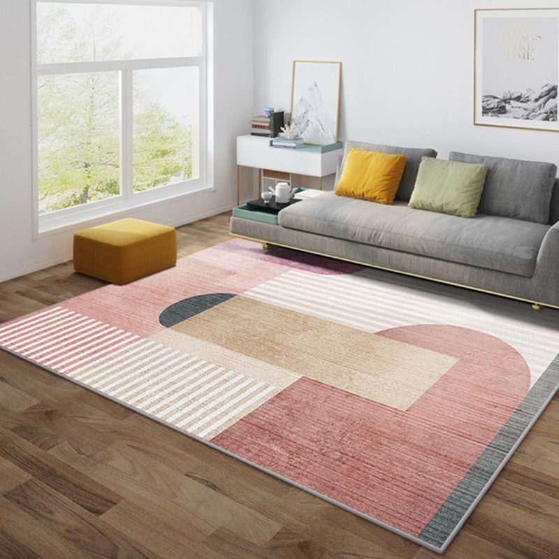 Orange Modern Rug Polyester Geometric Print Rug Non-Slip Backing Rug for Living Room