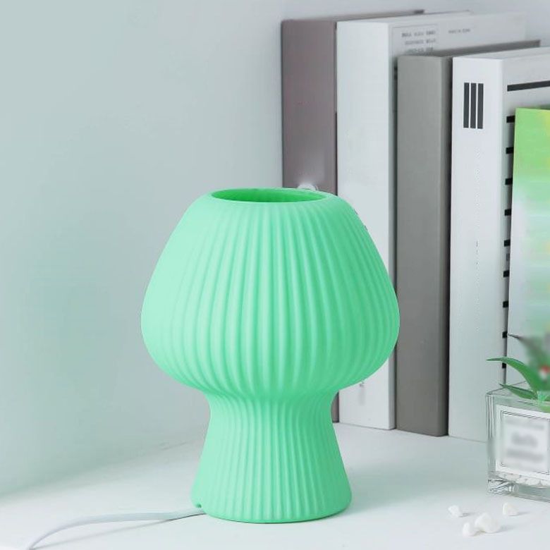 Macaron Style 1-Bulb Table Lamp Rib Glass Tulip Night Stand Light