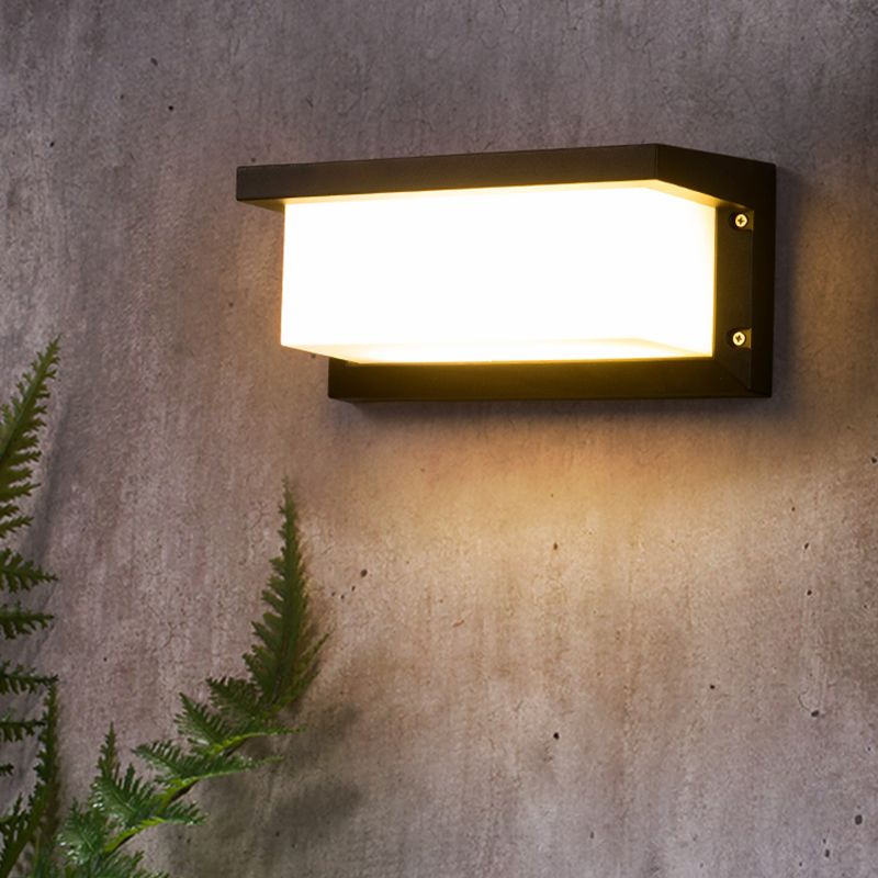 Modern Metal LED Wall Sconce Rectangle Shape Wall Light with Acrylic Shade for Courtyard