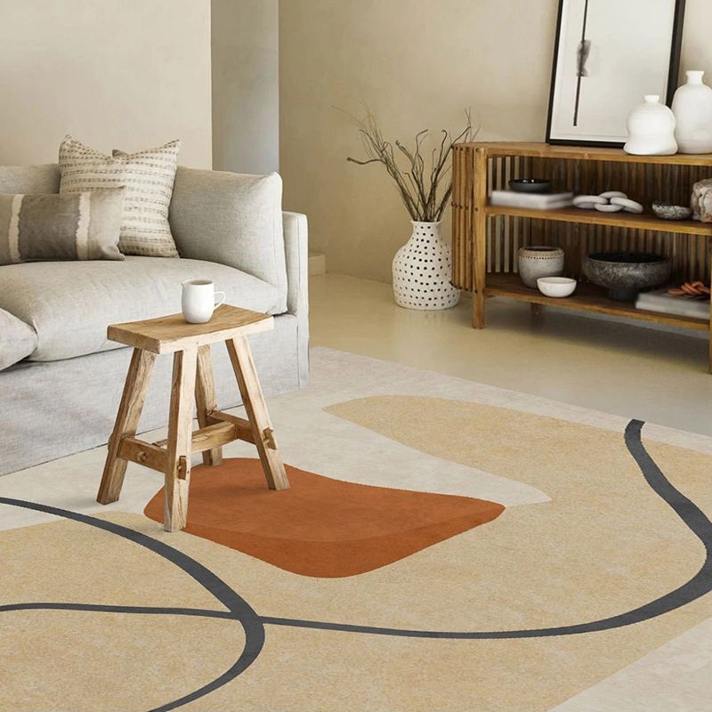 Light Brown Contrast Color Rug Polyester Casual Rug for Living Room