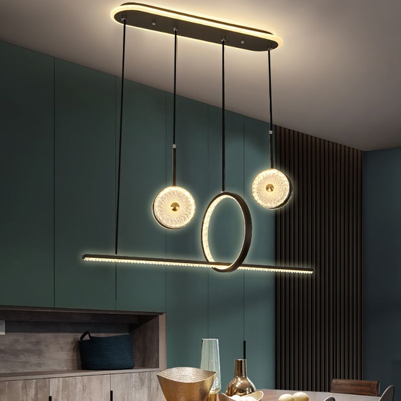 Luminaires d'éclairage de l'île géométrique Lumière de lustre en cristal contemporain en noir