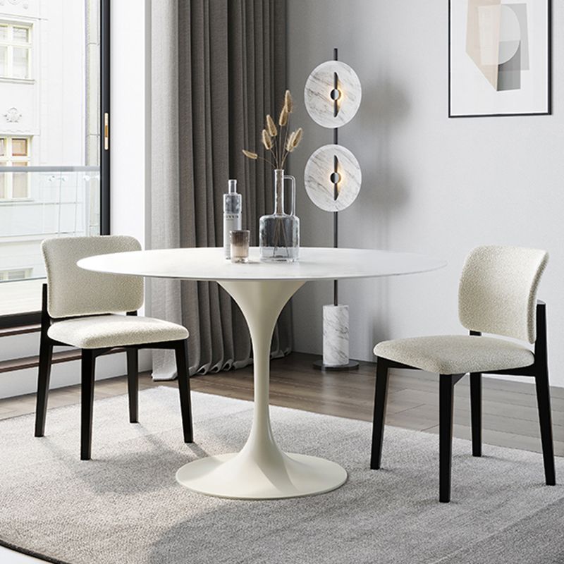 Contemporary Dining Table with White Pedestal Round Stone Top Dining Table
