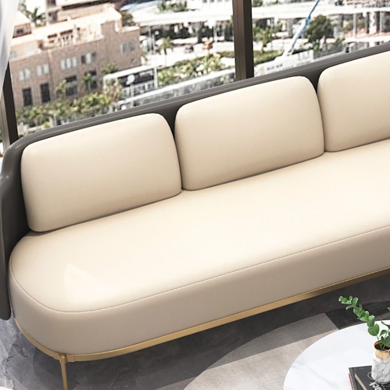 Tuxedo Arm Standard Sofa Leather and Iron Seating in Beige for Bonus Room