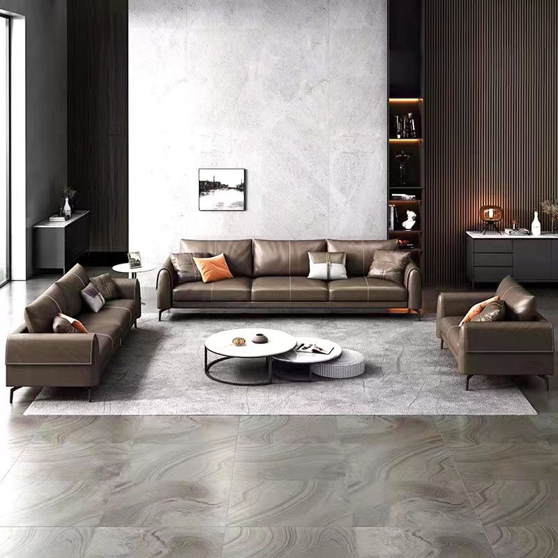 Bonus Room Leather Sofa in Dark Brown Modern Loose Back Seating