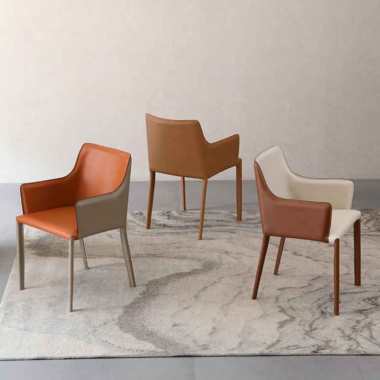 Upholstered Arm Chair Indoor Modern Faux Leather Dining Arm Chair with Metal Frame