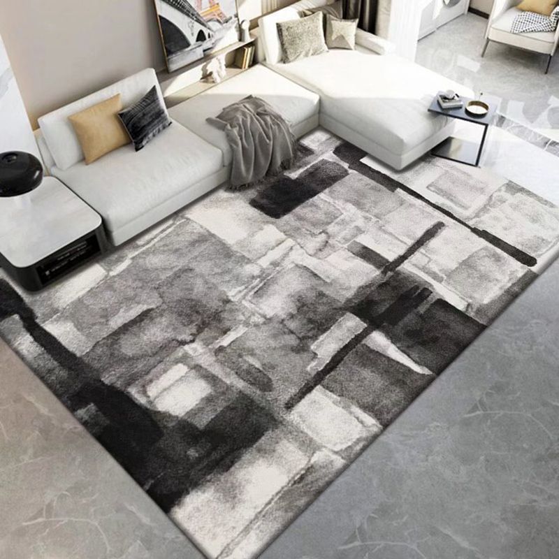 Dark Gray Modern Rug Polyester Geometry Indoor Rug Washable Rug for Living Room