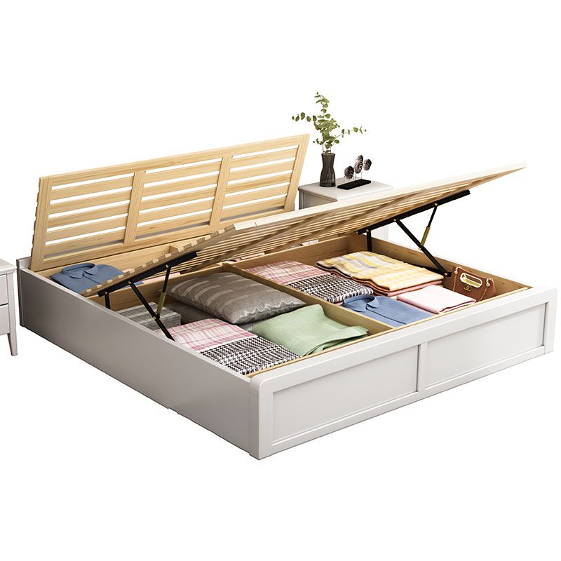 Mid-Century Modern White Platform Bed Frame Solid Wood Platform Bed