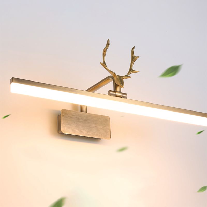 Metal Vanity Light with Antler Mid Century Modern Wall Mount Light in Gold