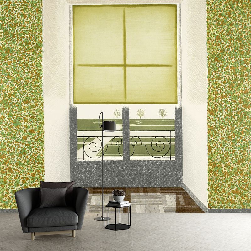 Yellow-Green Window Painting Mural Decal Washable Artistic Corridor Wall Decoration