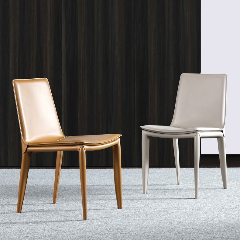 Sillas de cuero de diseño simple, silla lateral con respaldo sólido para comedor (juego de 2)