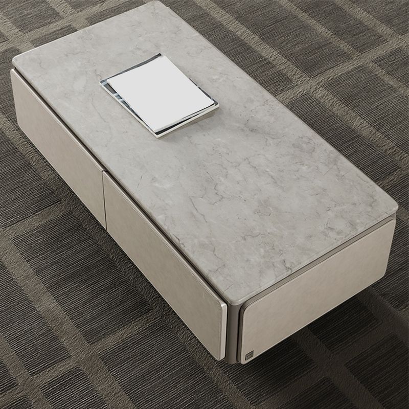 Contemporary Coffee Or End Table Marble with Storage Drawers Rectangle