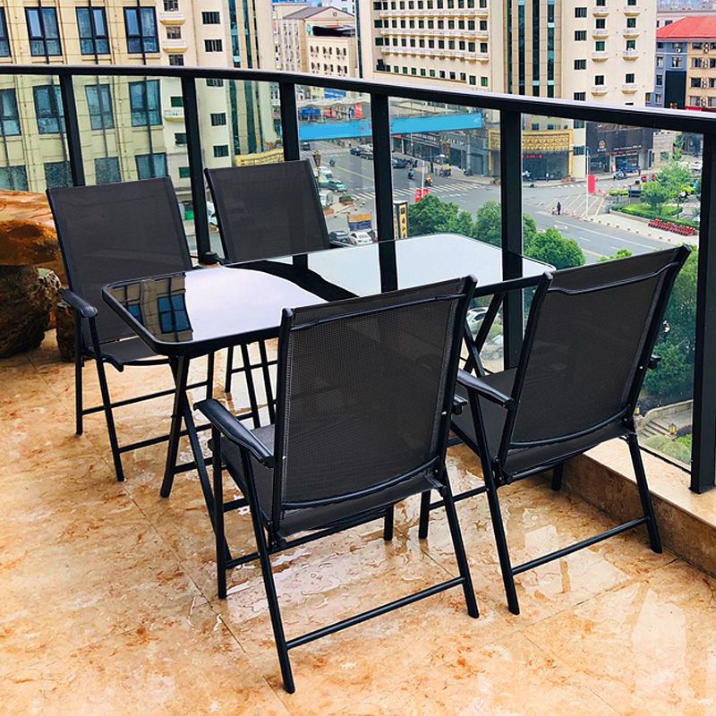 Modern Geometric Foldable Courtyard Table Metal Frame Outdoor Table