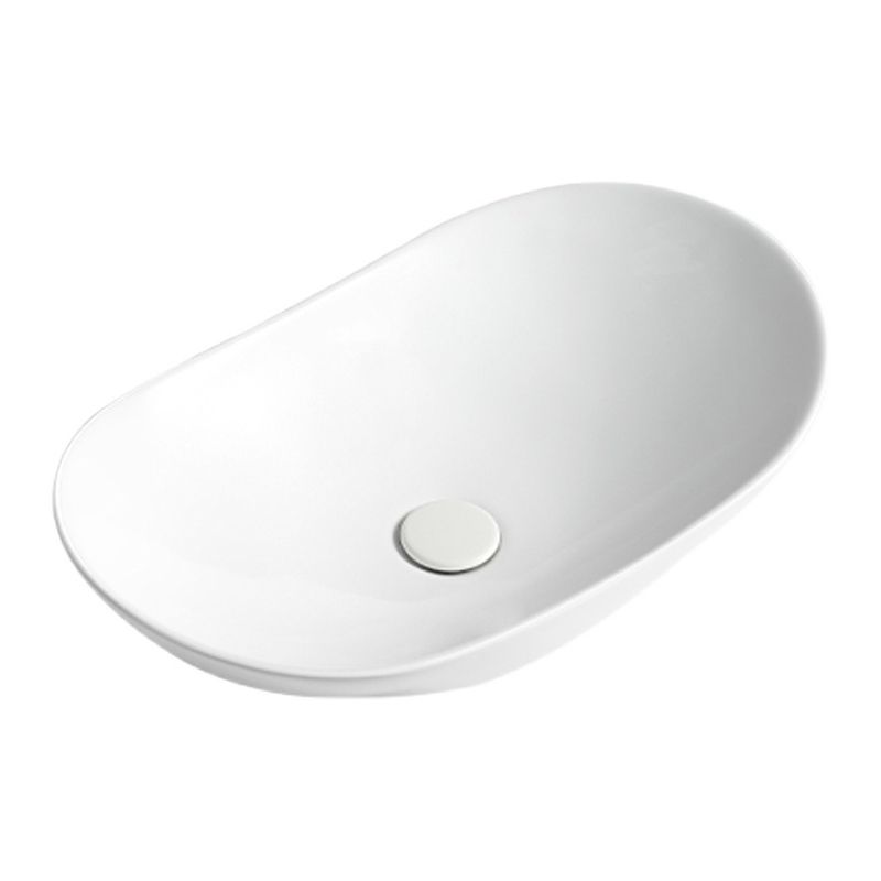 White Oval Vessel Sink Modern Style Porcelain Basin Sink with No Craftsmanship
