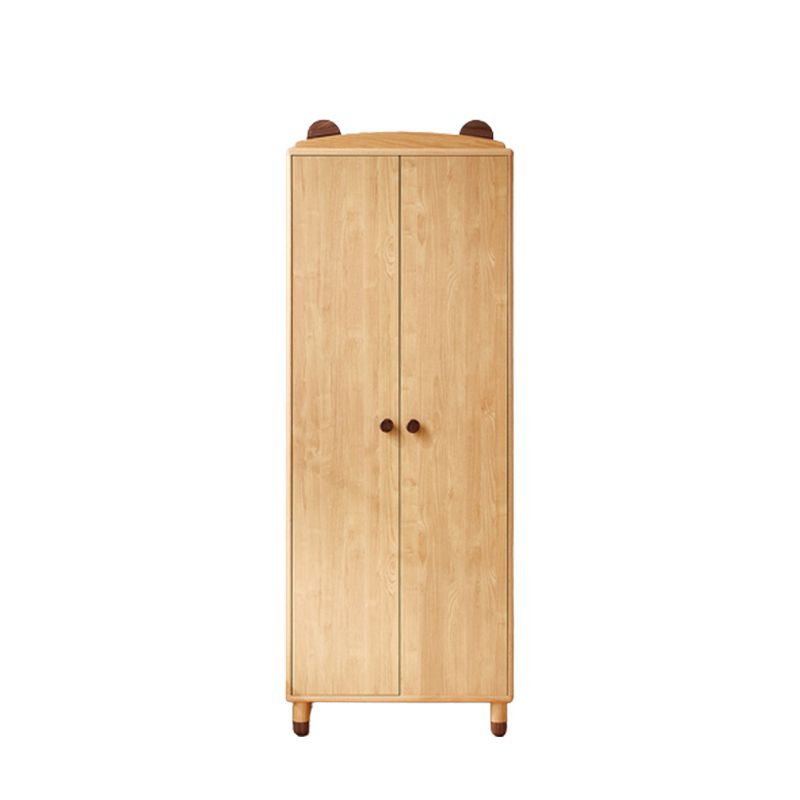 Bear Hanging Clothes Rack Brown Solid Wood Dress Up Unit with Doors