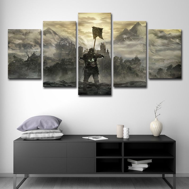 Kid Dark Souls Castle Canvas Wall Art Boys Bedroom Wall Decor in Brown, Multi-Piece