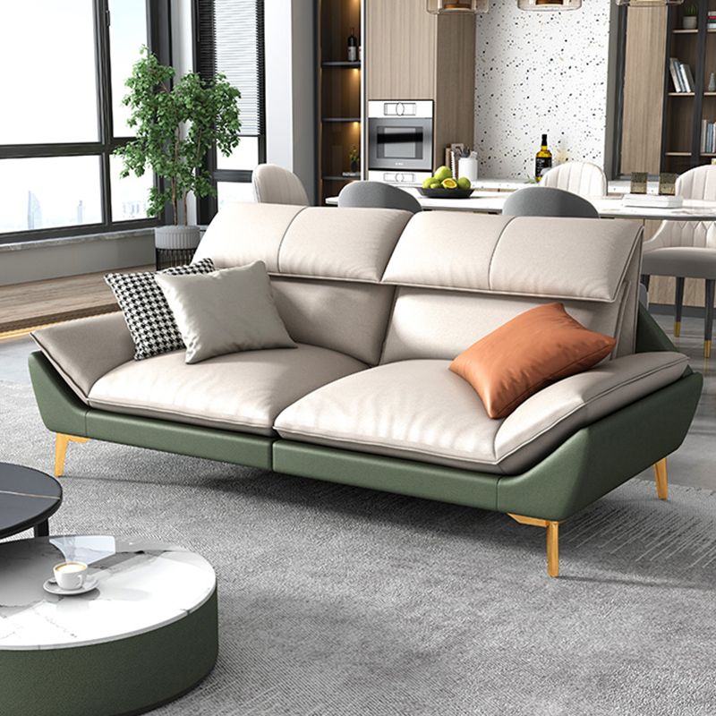 Flared Arm Faux Leather Furniture Sectionals in Green and White