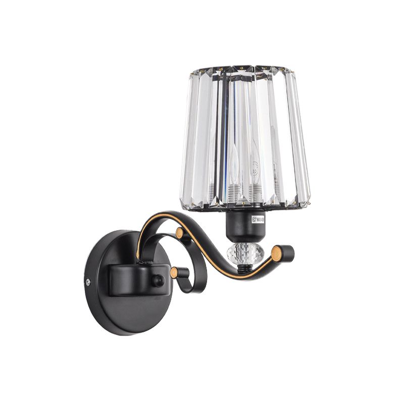 1/2-Bulb Tapered Sconce Lamp Modern Black Crystal Block Wall Light Fixture for Living Room