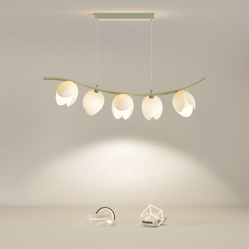 5-Light Green/White Finish Modernism Shaded Statement Kitchen Island Light