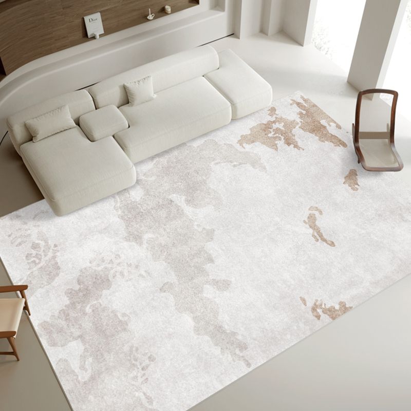 White Modern Carpet Abstract Pattern Polyester Area Rug Stain Resistant Rug for Drawing Room