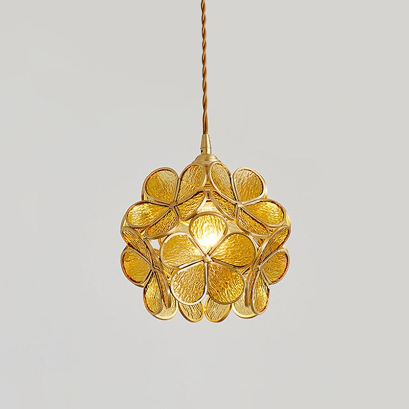 Petal Glass Ceiling Light Fixture 1-Light Vintage Pendant Light for Bedroom