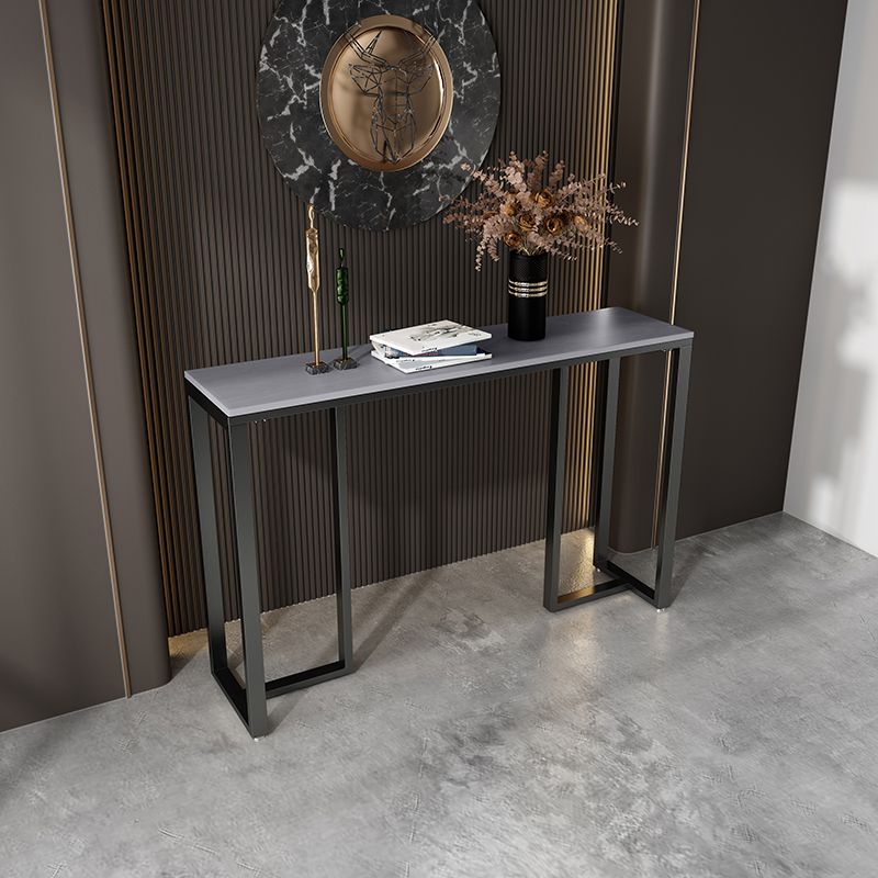 Rectangle Stone Top Accent Table with Black Irone Base for Hall