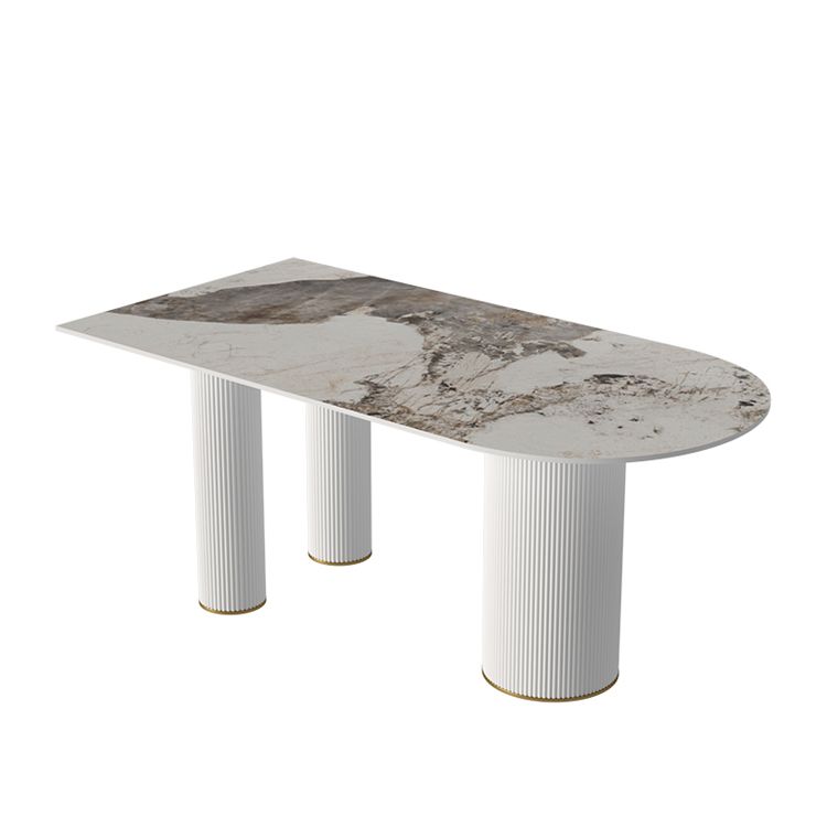 Modern Style Dining Table Sintered Stone Table with Metal Base for Home
