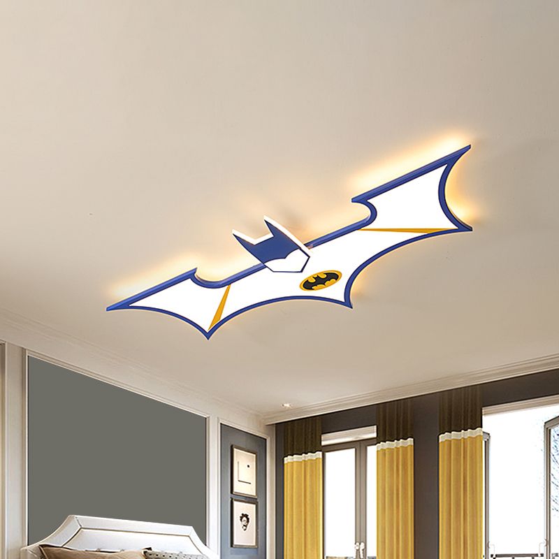Acrylic Batman Flush Ceiling Light Cartoon LED Flush Mount Fixture in Black/Blue, Warm/White Light
