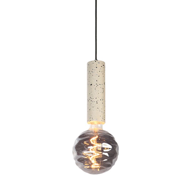 Style simple orbe pendentif léger verre fossette 5 "W 1 lampe à suspension légère avec déco de tube gris / blanc pour boutique en tissu