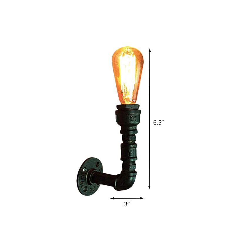 1 Glühbirne Bare Lampe Wandleuchte Vintage Black Finish Eisen Wandmontagerohrlampe für die Ecke
