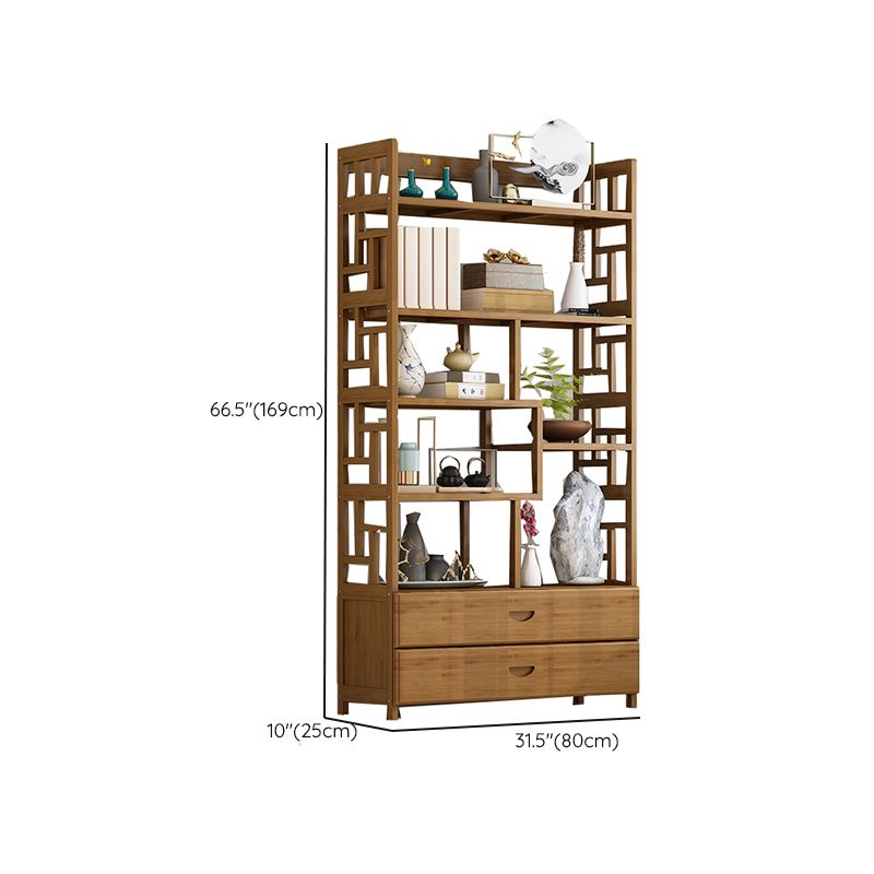 Contemporary Vertical Etagere Open Book Shelf Brown Bamboo Bookshelf for Study Room