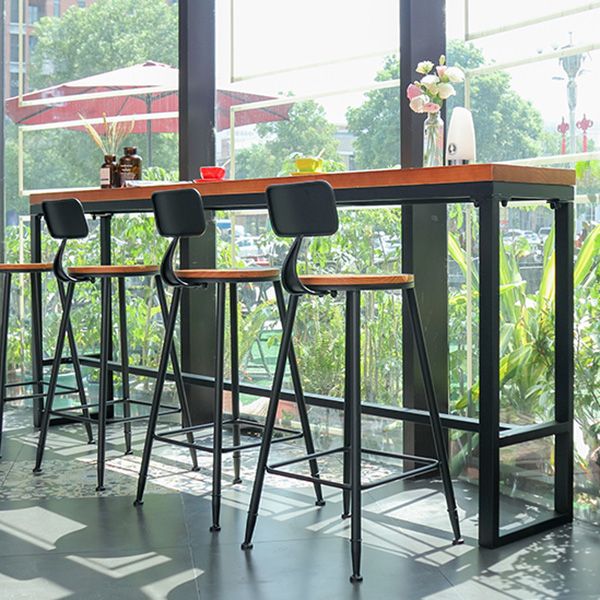 Industrial Rectangle Bar Dining Table Metal and Solid Wood Bar Height Table