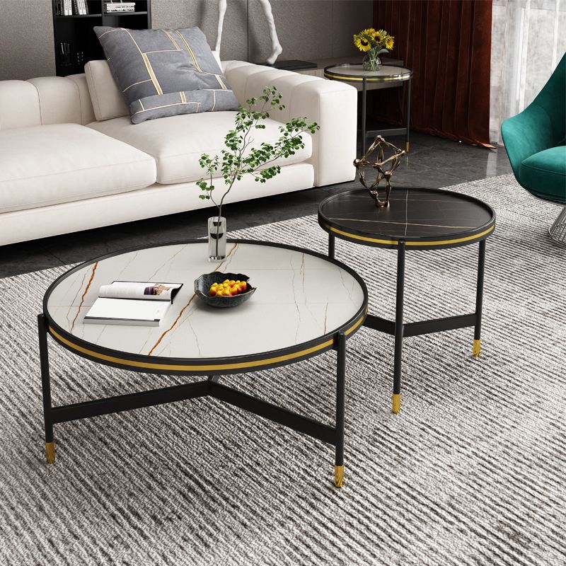 Round Slate 3 Legs Coffee Cocktail Table 2-Piece Coffee Table Set
