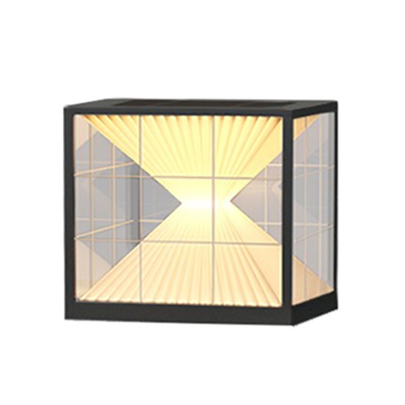 Metal Square Shape Outdoor Light Modern Style 1 Light Solar Pillar Light in Black